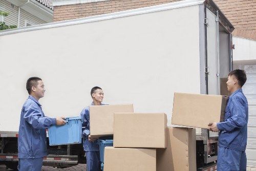 Office furniture and equipment prepared for a business move